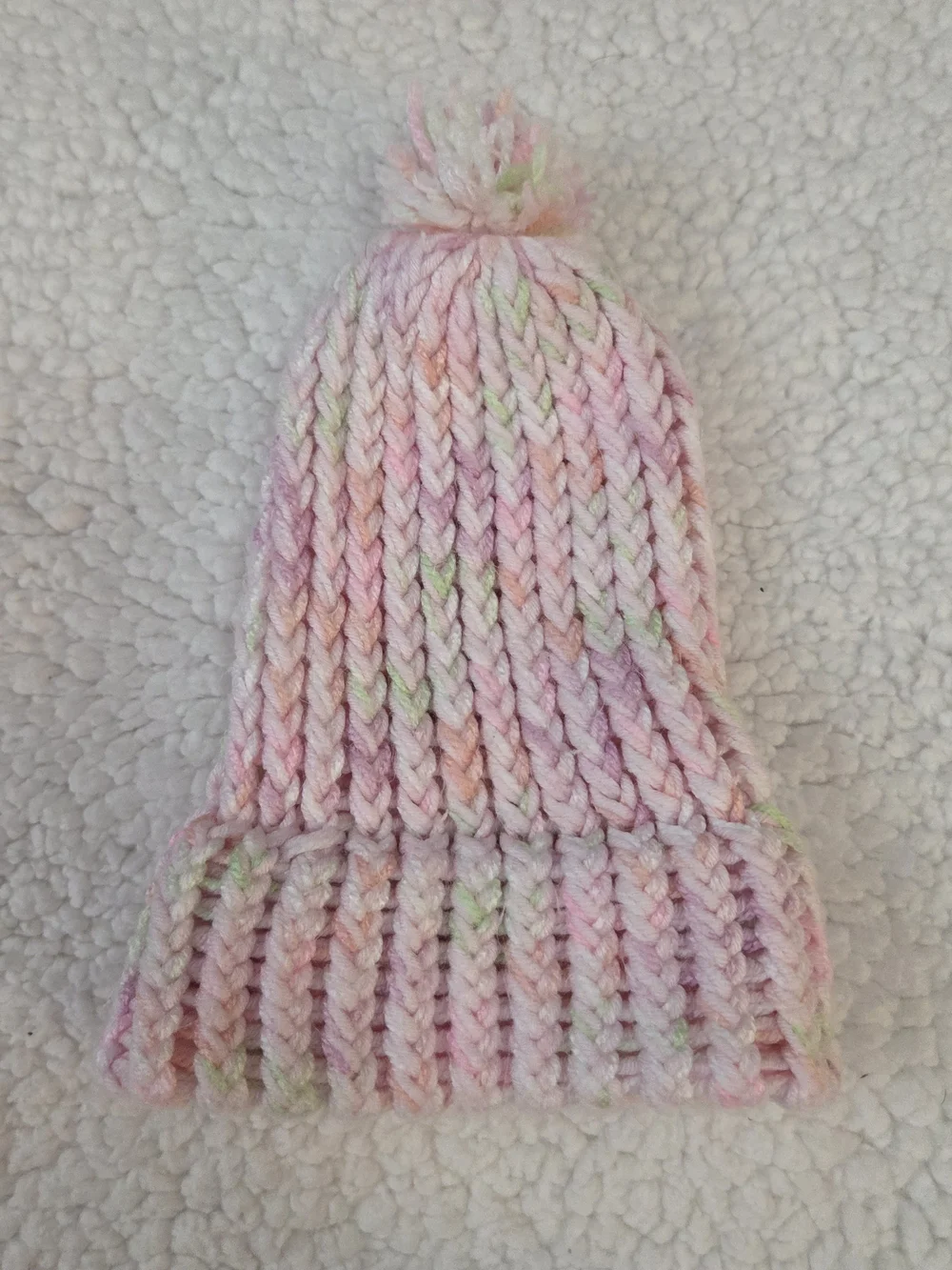 Handmade Chunky Knit Baby Beanie Hat  Pom Pom Light Pink Speckled Purple Orange